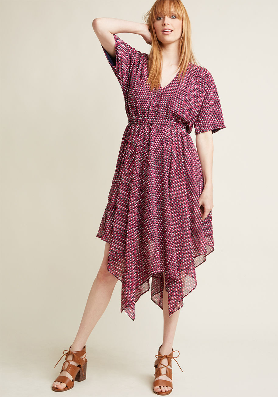 D61226 - Curating the best collections for your space comes naturally, and this colorful dress - a ModCloth exclusive - highlights your flair for showmanship at every opening. Seamless half sleeves and a V-neck give this wardrobe magnum opus a classic feel, but it