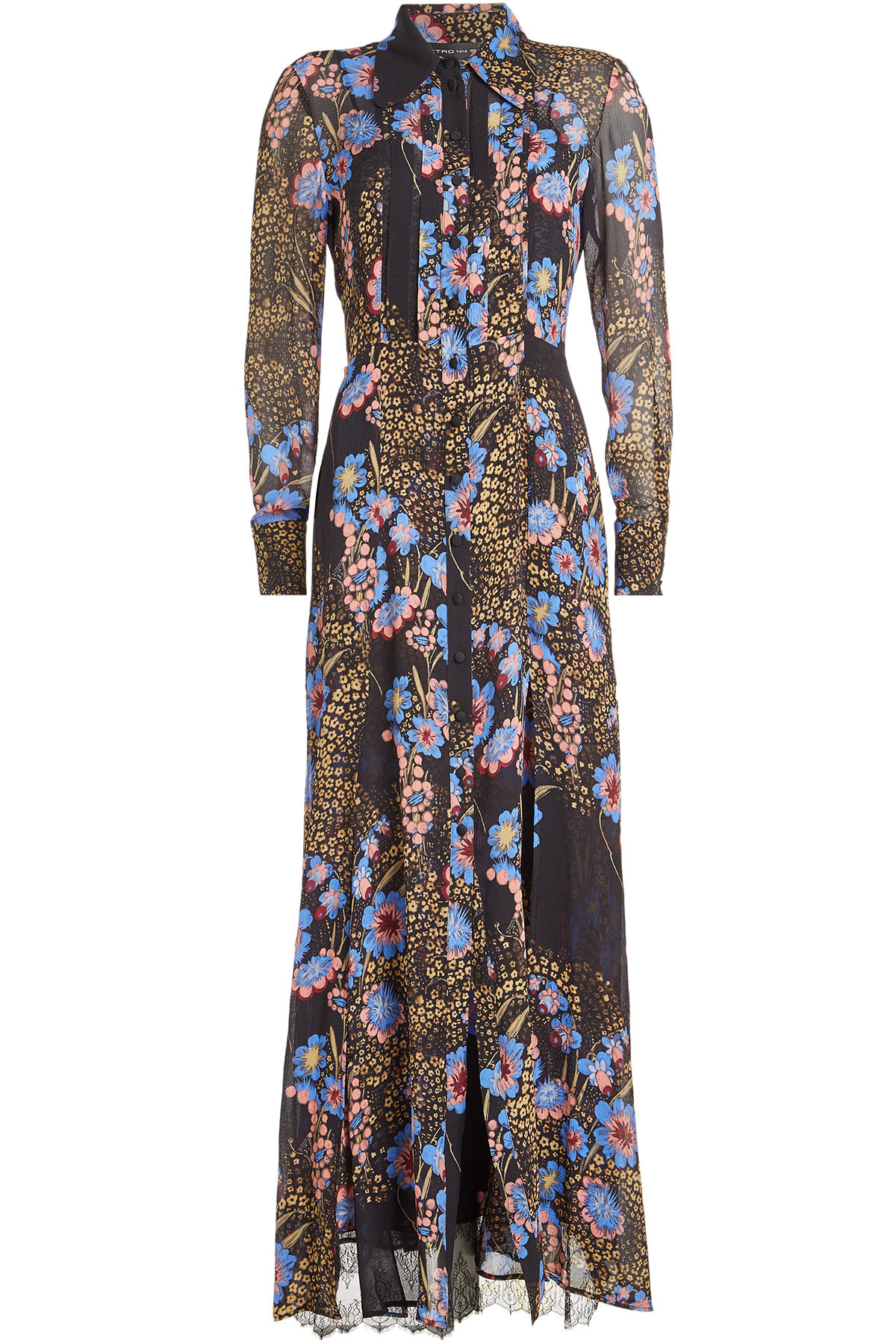 Etro - Printed Silk Chiffon Dress with Lace