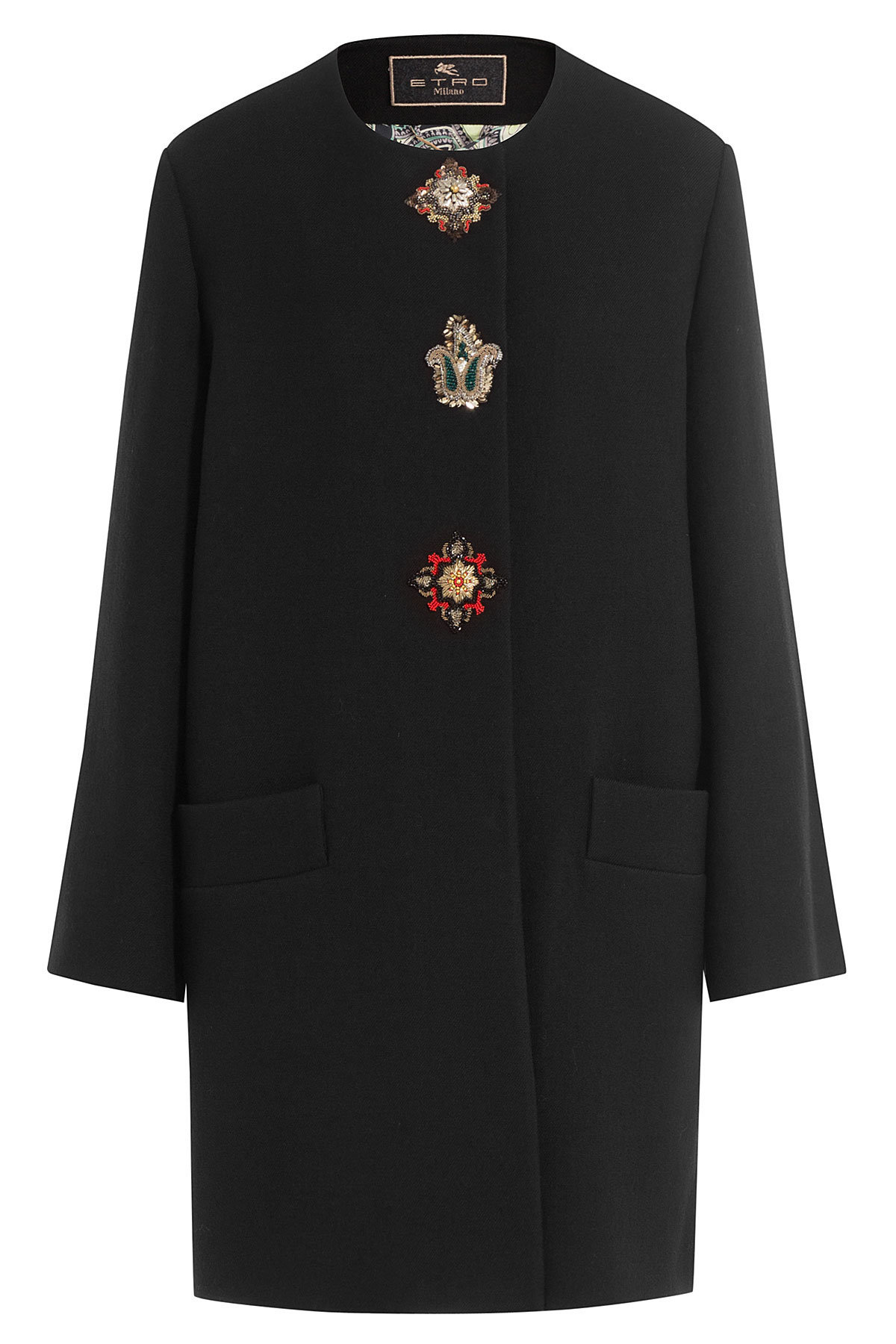 Wool Coat with Jeweled Buttons by Etro