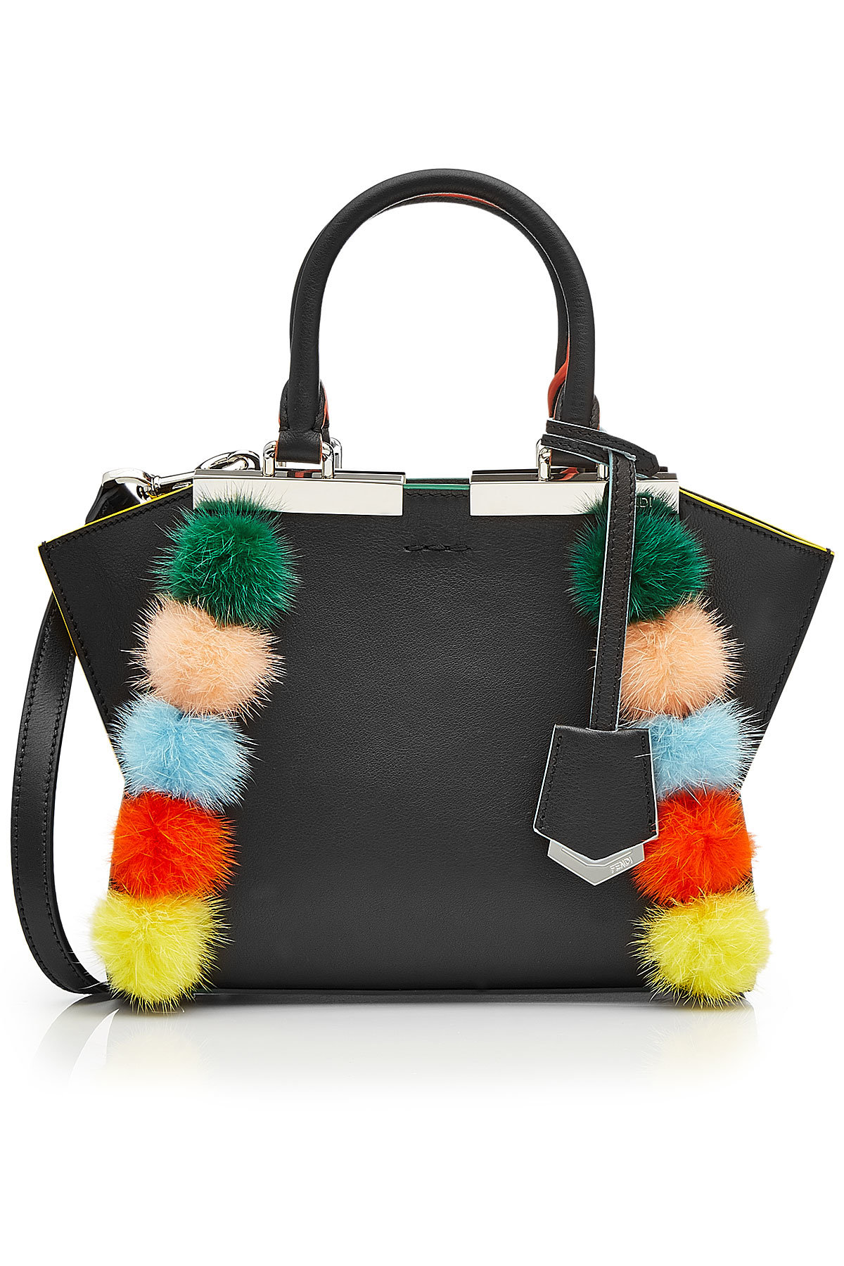 Fendi - 3Jours Leather Tote with Mink Fur Pompoms