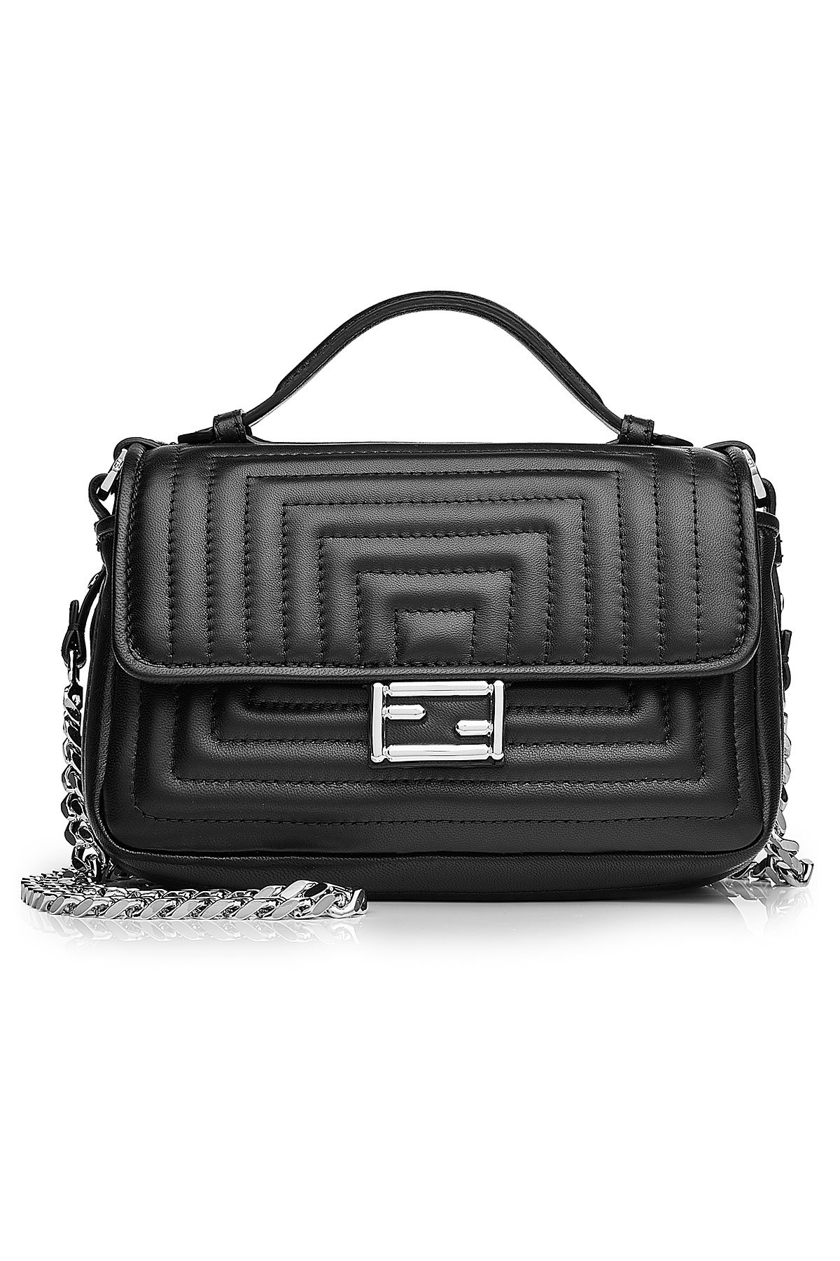 Fendi - Leather Double Flap Baguette Shoulder Bag