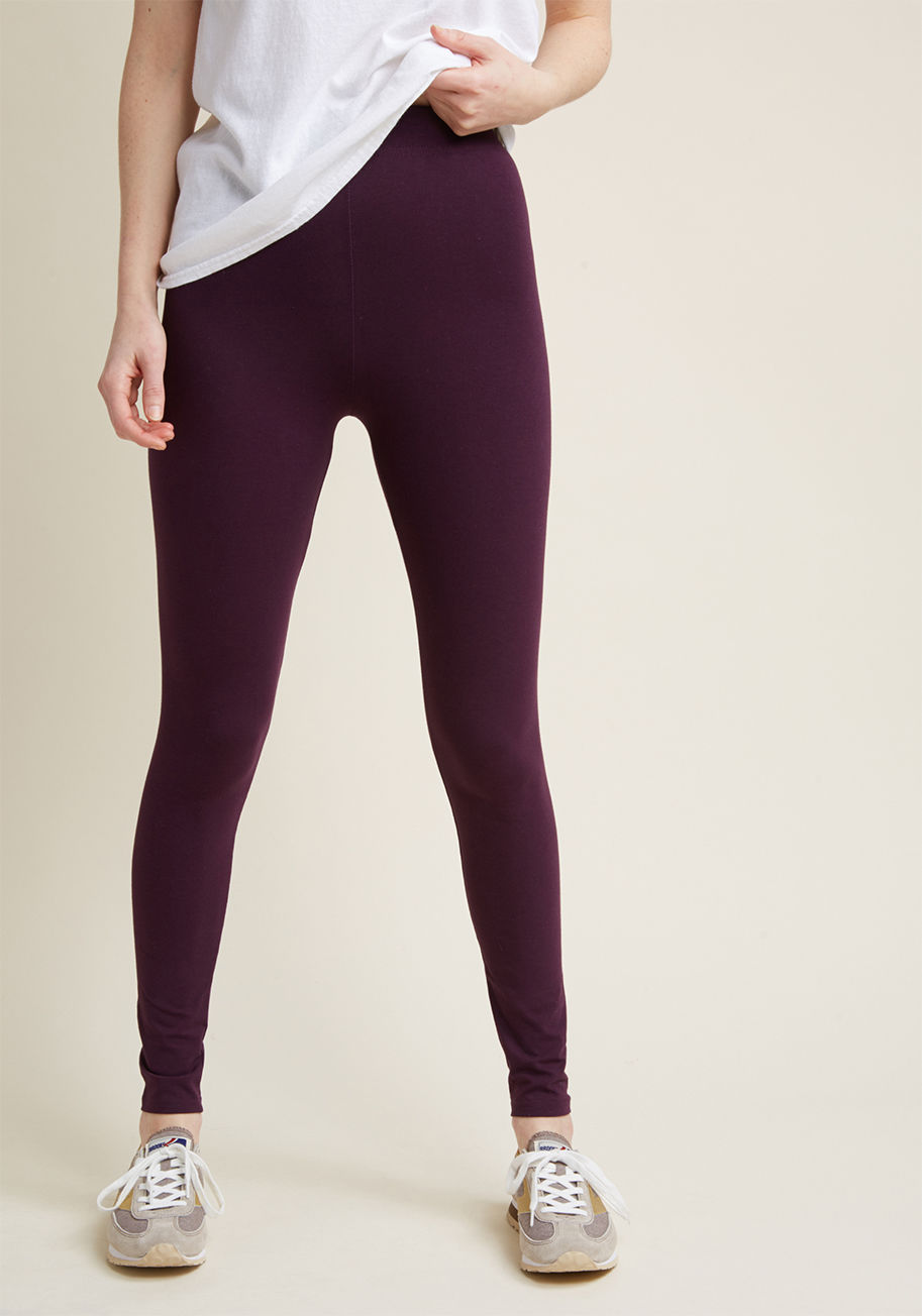 HIGH RISE COTTON/ELASTANE - No wardrobe is complete without a bevy of versatile basics - that&rsquo;s why these dark purple, high-waisted leggings always make their way into your daily ensembles! A flawless foundation for all of your tops, these ModCloth-exclusive, cotton-blend legg