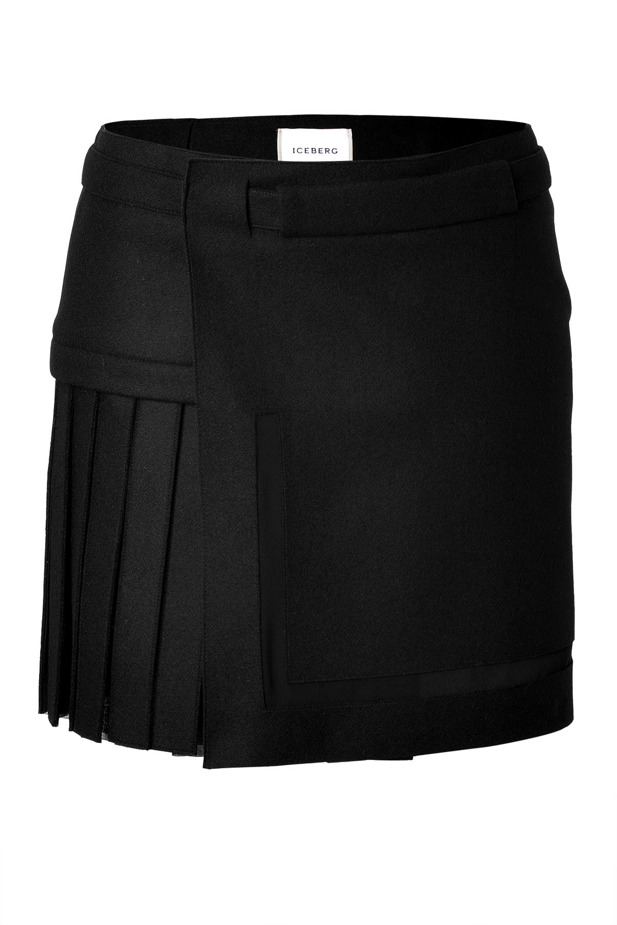 Iceberg - Fleece Wool Pleated Side Mini-Skirt in Black