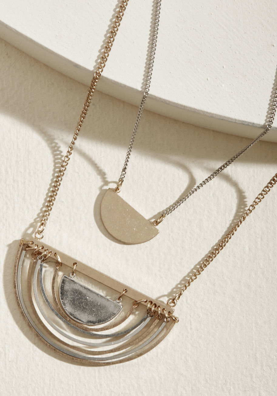 IN4588WGWR - This gold-and-silver necklace will earn your ensemble the admiration it deserves! Touting a tiered design displaying hemispheric accents as its pendants, this modern accessory is a good move.