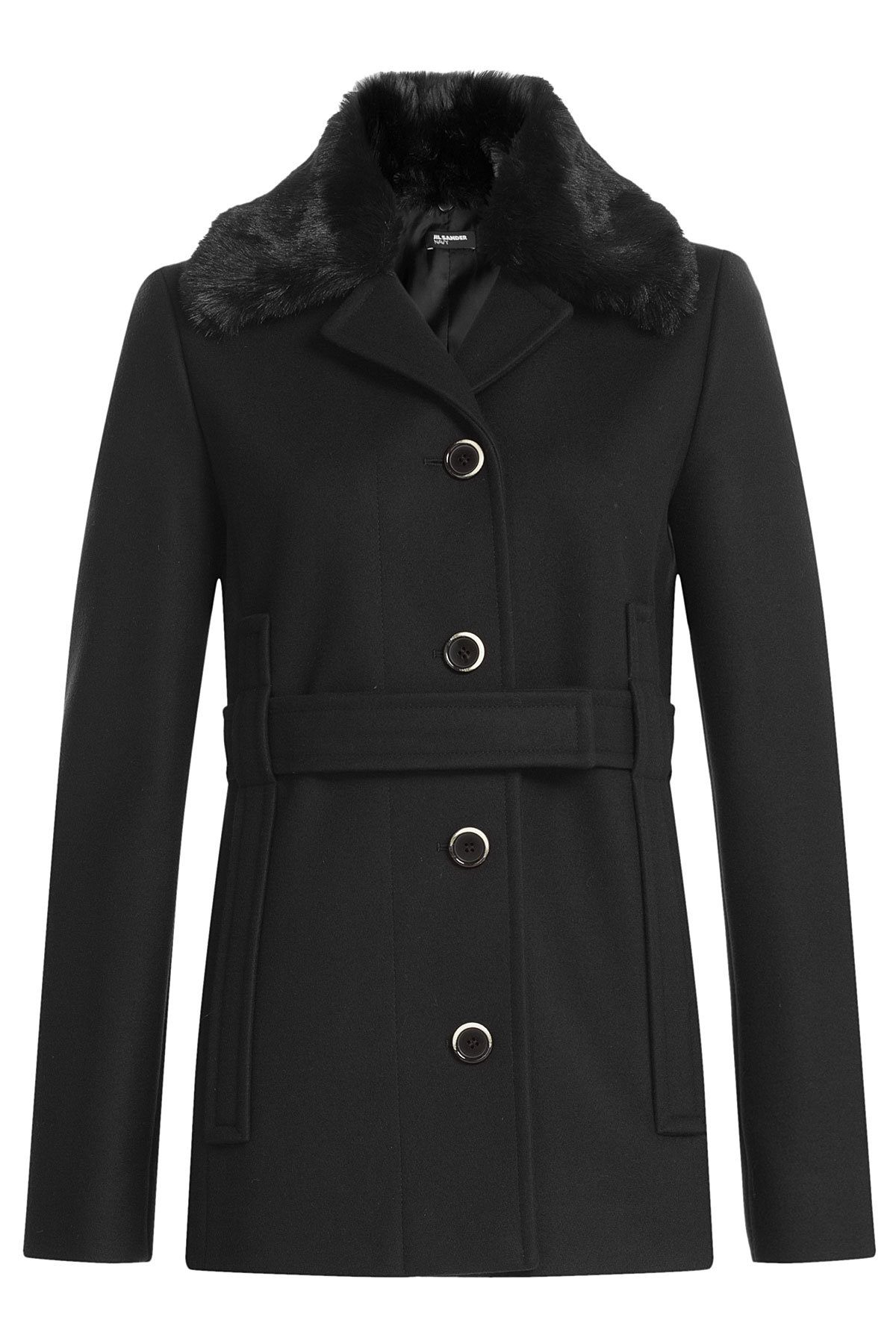 Virgin Wool Jacket with Fur Collar by Jil Sander Navy