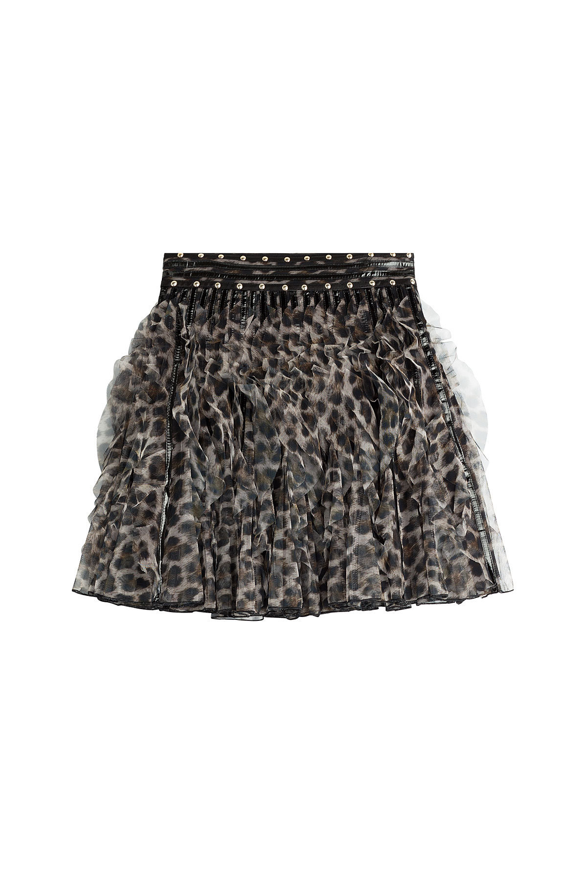 Just Cavalli - Ruffled Animal Print Mini Skirt with Stud Trim