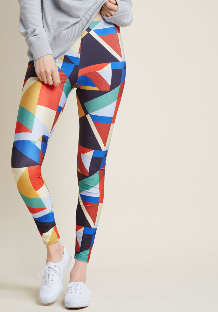 kaleidoscope print - Let's talk about the way these printed leggings merge comfort and charm - you'll soon have lots to say! A ModCloth exclusive, this high-shine pair jazzes up its stretch fit with a blend of polygons