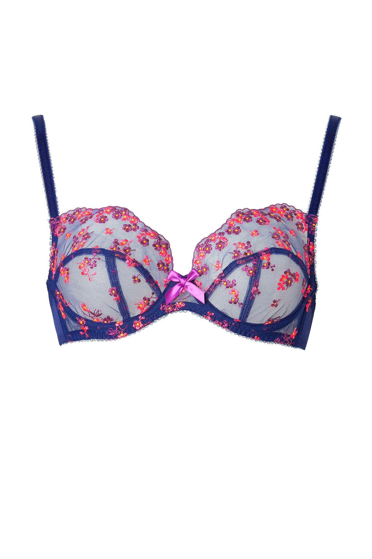 Embroidered Plunge Bra in Navy/Multi by L'Agent by Agent Provocateur