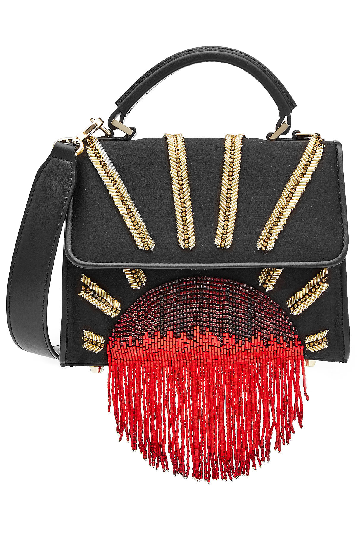 Les Petits Jouers - Embellished Satin Shoulder Bag with Leather