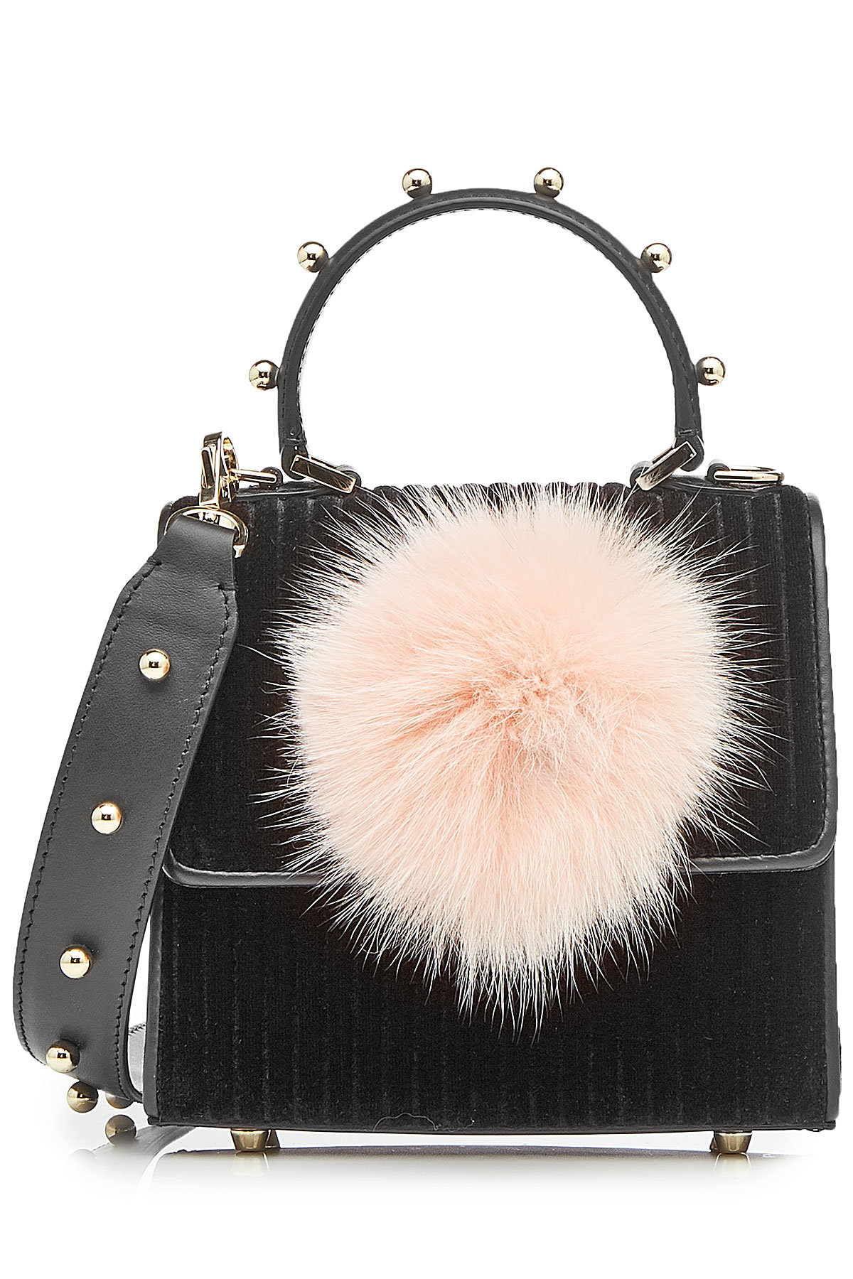 Les Petits Jouers - Velvet Shoulder Bag with Leather and Fox Fur