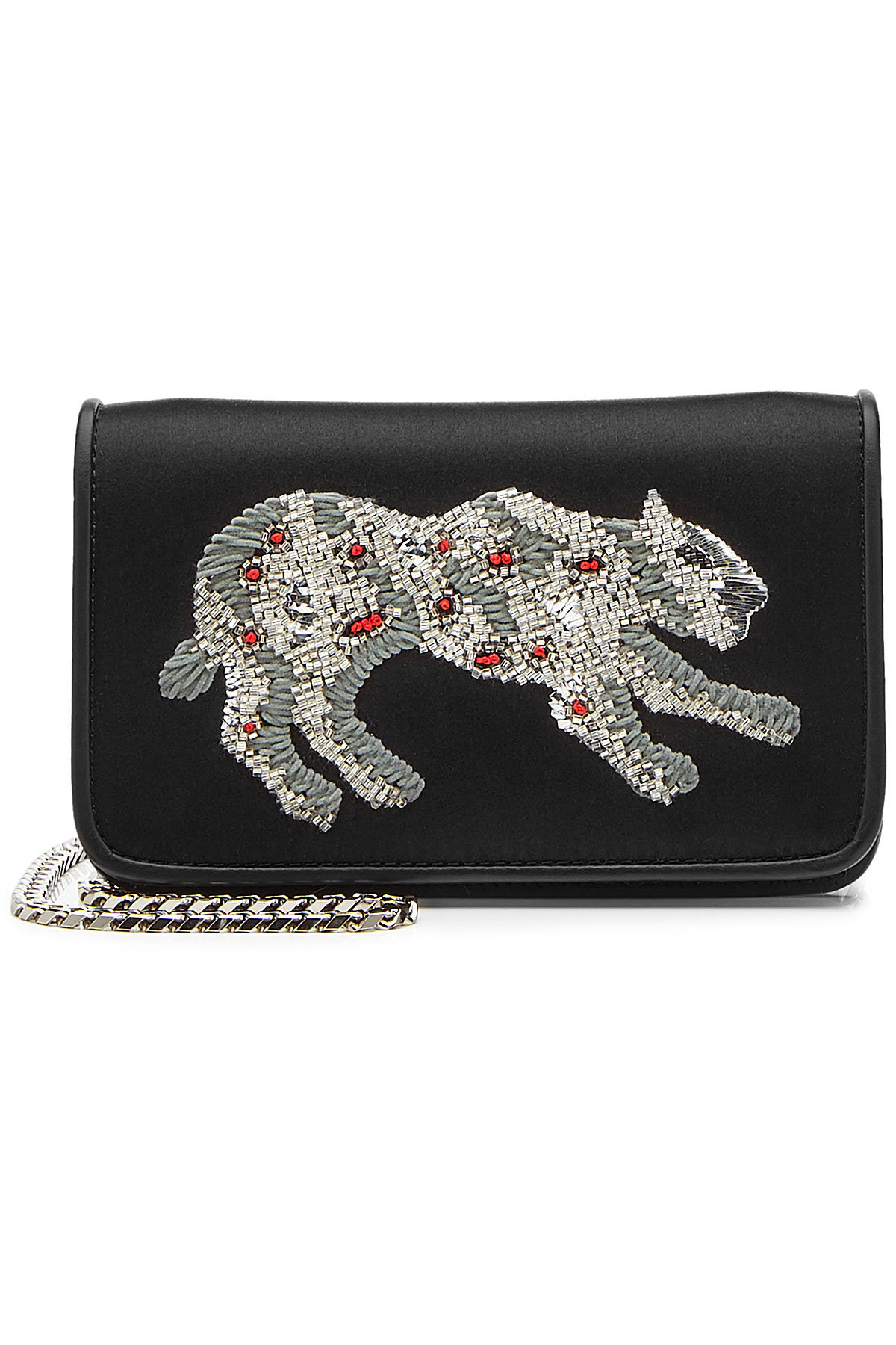 Embellished Satin Clutch with Leather by Les Petits Joueurs