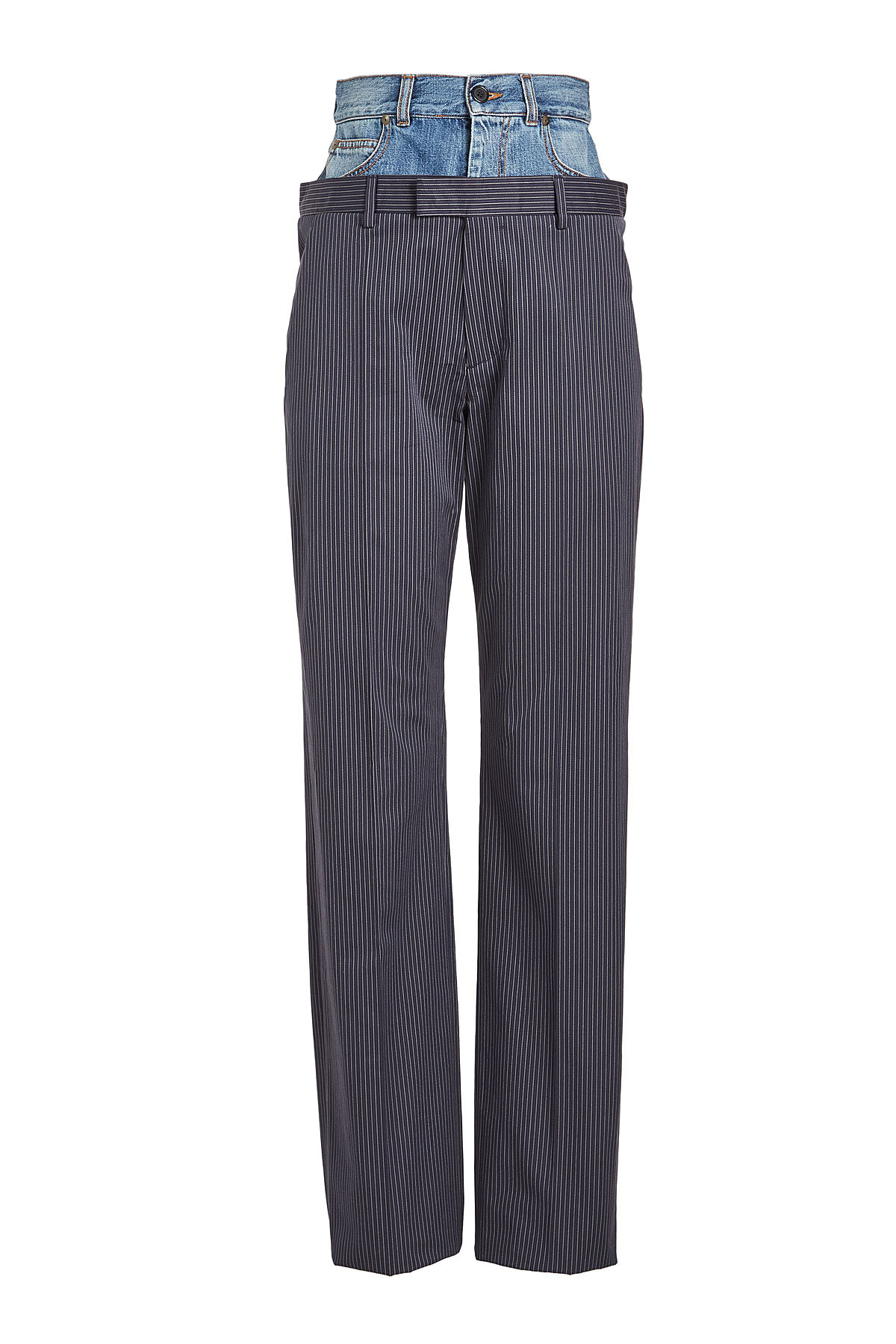 Maison Margiela - Pinstriped Pants with Denim Waistband