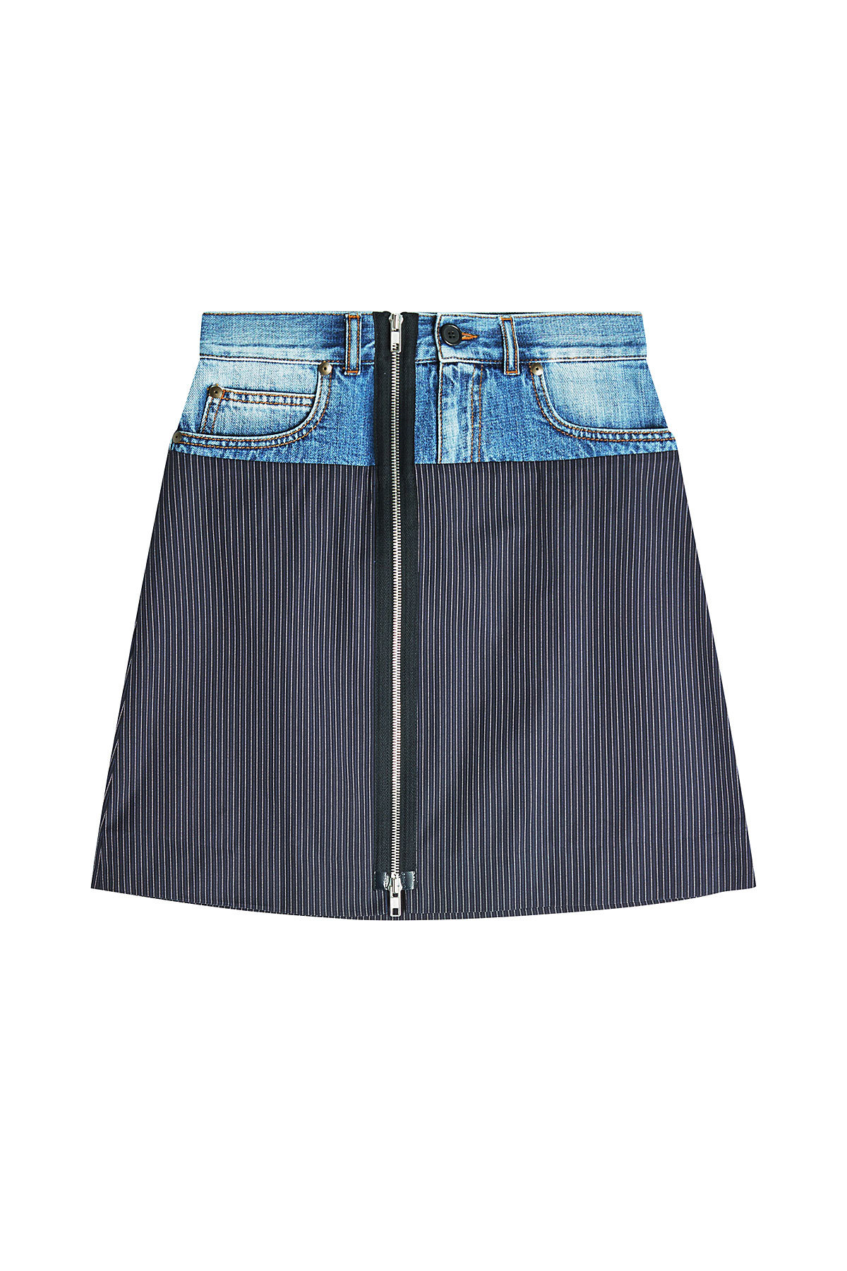 Maison Margiela - Pinstriped Skirt with Denim Waistband