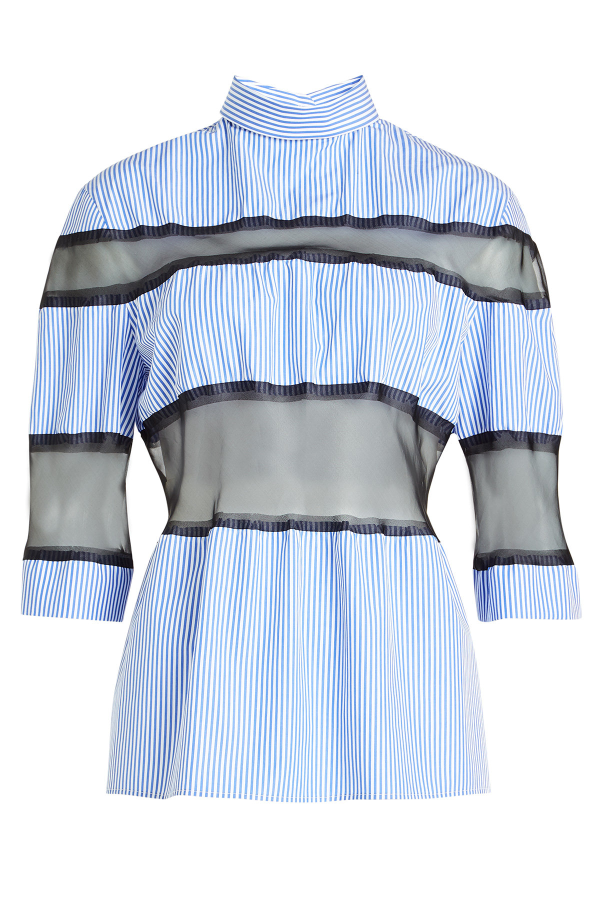 Maison Margiela - Striped Cotton Blouse with Silk Chiffon Inserts