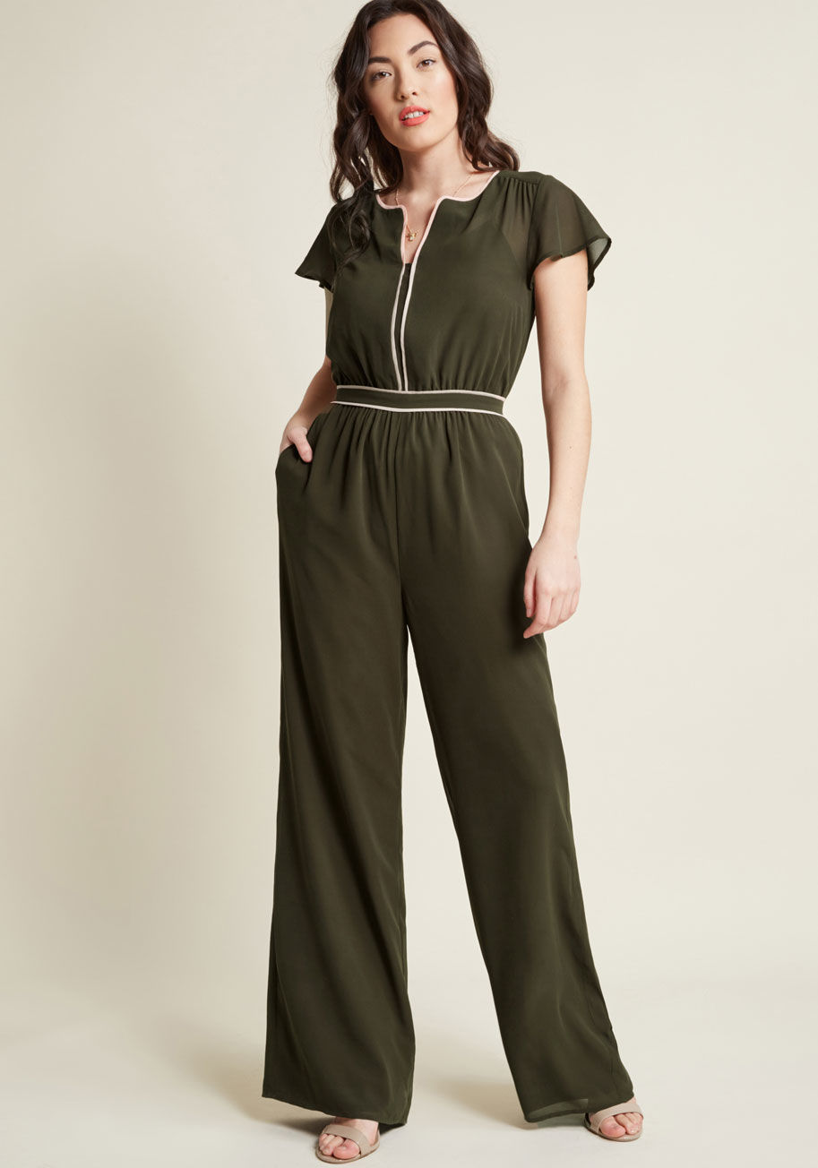 MCB1371 - Communicating your je ne sais quoi through style is an easy feat with this olive green jumpsuit