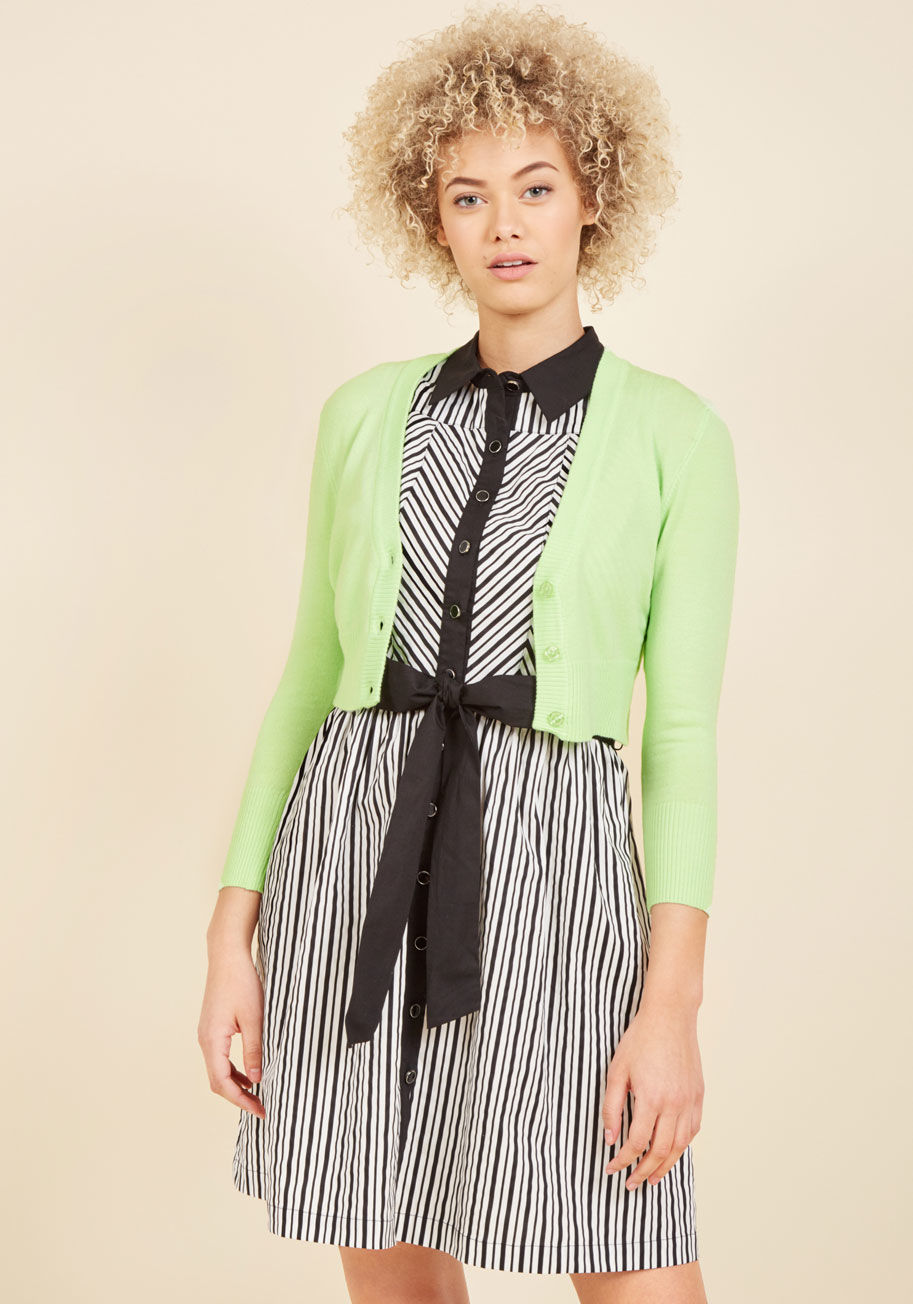 MCS1013 - Looking for a fluorescent green sweater to add a dollop of darling to your wardrobe? This cropped cardigan is truly best