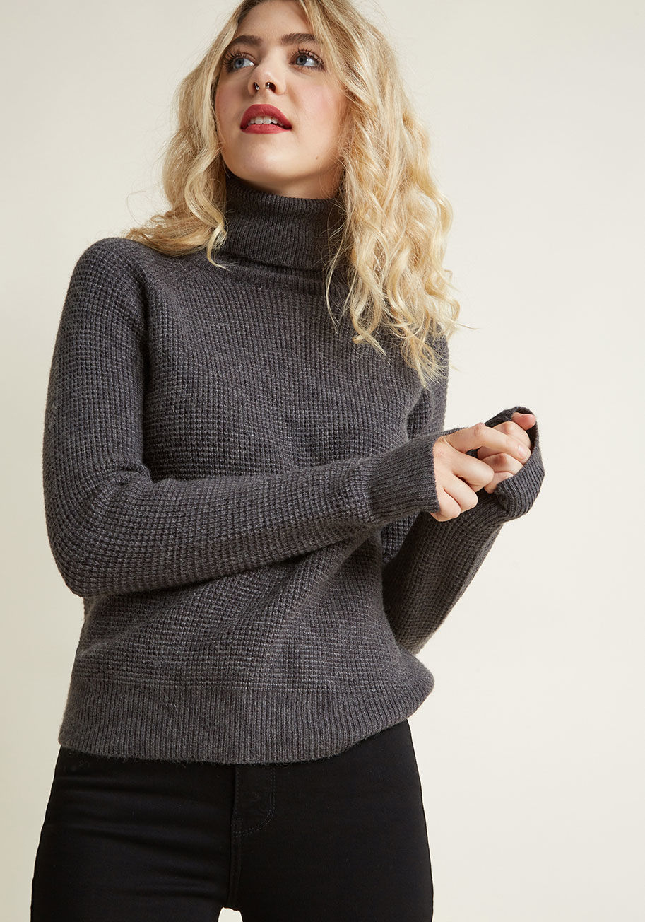 Mcs1147 - Few styles are more iconic to a wintry climate than a turtleneck sweater, so grab this one from our ModCloth namesake label to stay truly timeless. Textured waffle knit fabric with an ultra-soft feel makes this wardrobe essential more elegant than your av