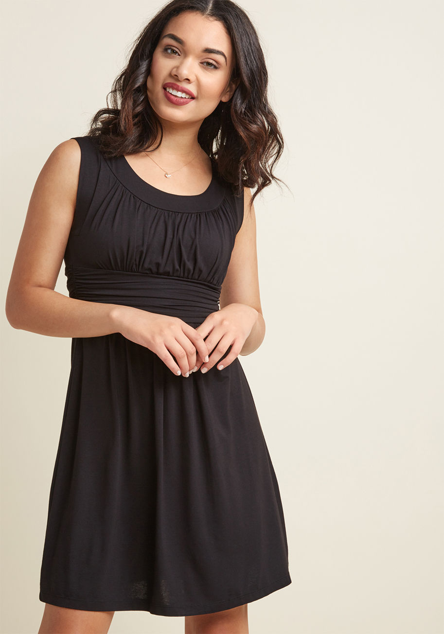 MDD1177 - You'll really feel the adoration while wearing this black dress! And why? Well, this softly ruched, jersey-knit number from our ModCloth namesake label is not only one of the most comfortable frocks you own, it's also simply elegant and impressively versa