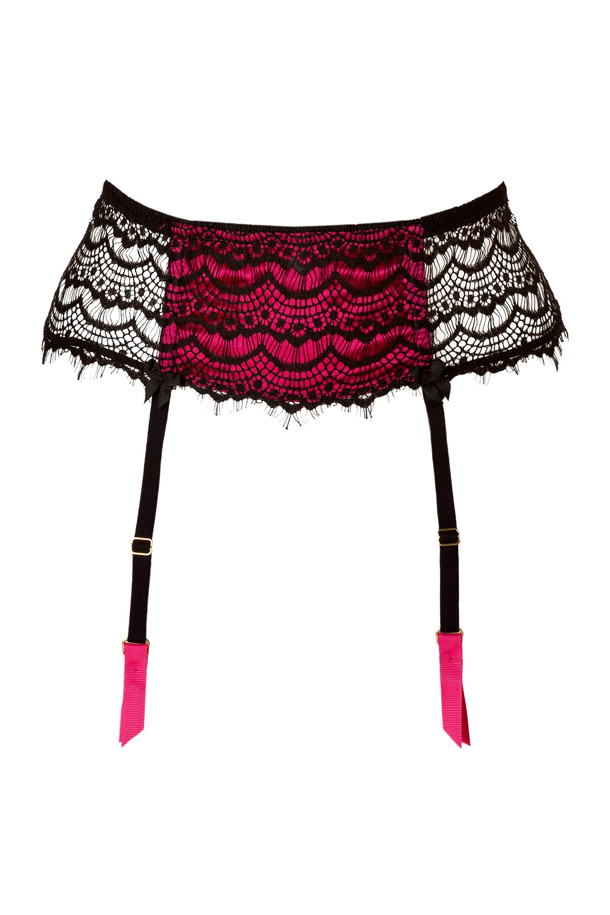 Mimi Holliday - Satin Bisou Bisou Flambe Garter Belt in Fuchsia/Black