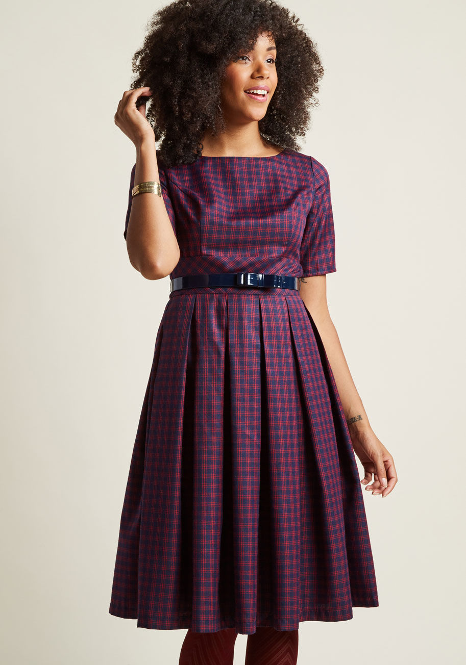 ModCloth - Belted Boat Neck A-Line Dress