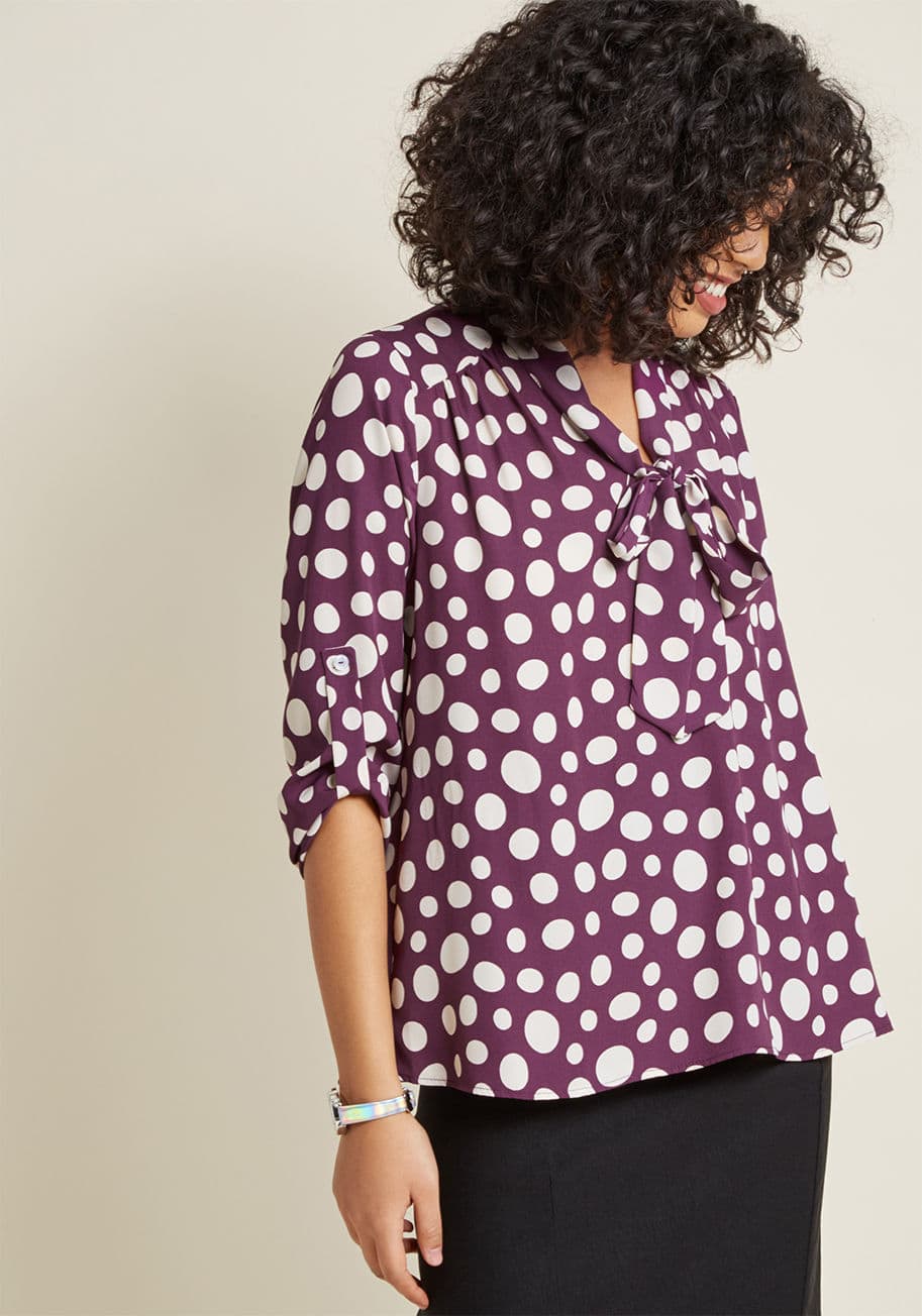 ModCloth - Careerist and Dearest Long Sleeve Top Dotted Purple