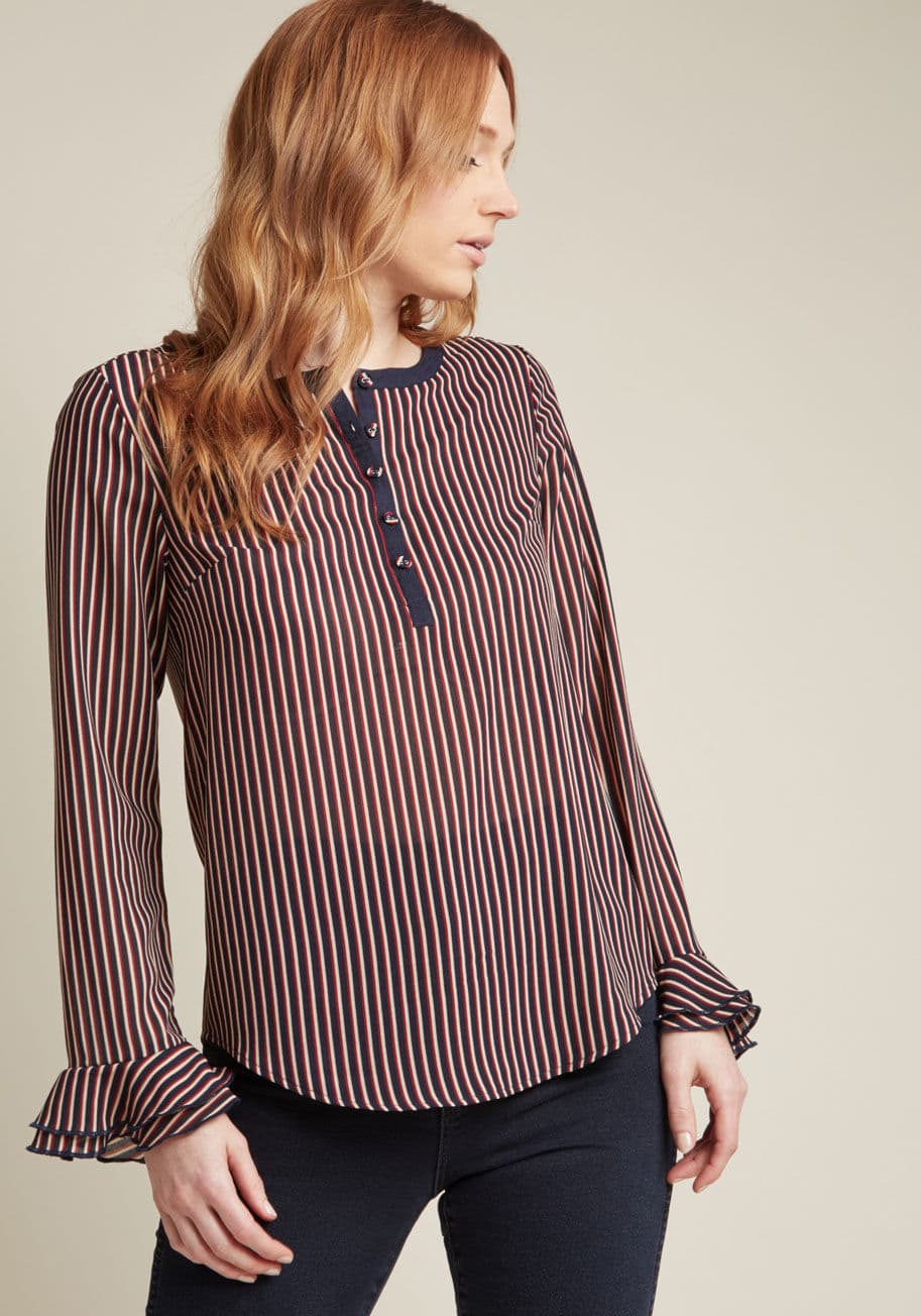 ModCloth - Chiffon Blouse with Trumpet Sleeves