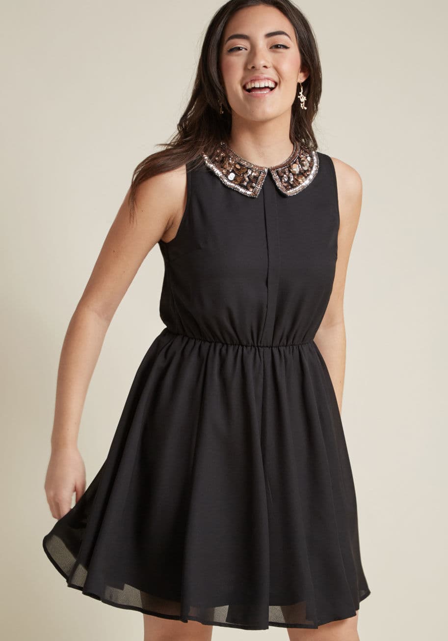 ModCloth - Chiffon Mini Dress with Embellished Collar