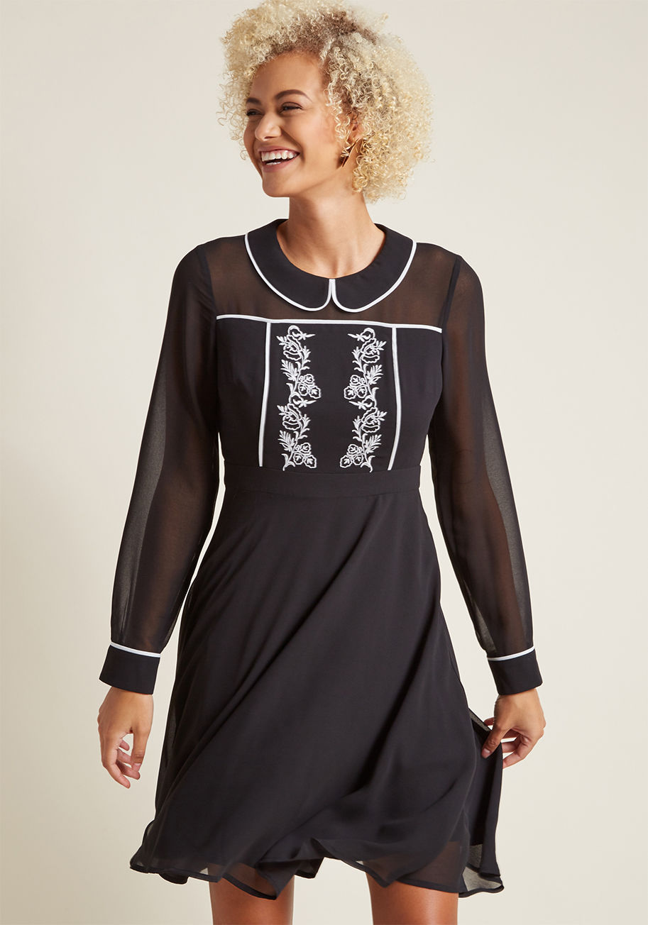 ModCloth - Collared Long Sleeve Dress with Trim