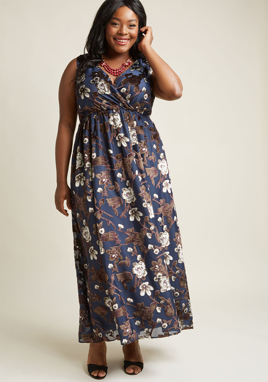 ModCloth - Floral Maxi Dress with Surplice Neckline