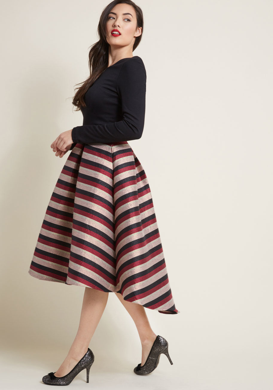 ModCloth - Long Sleeve Fit and Flare Dress with High-Low Hem