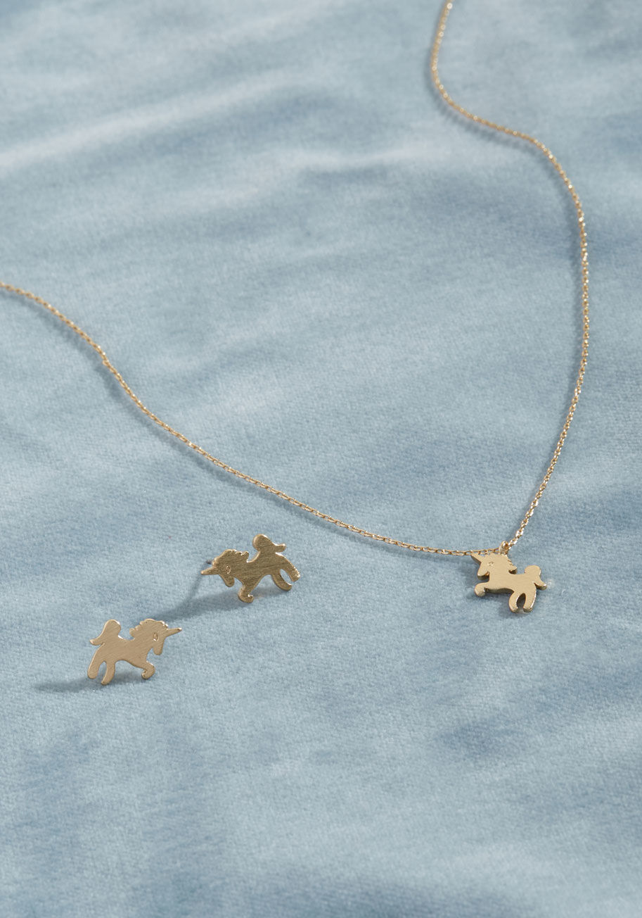 ModCloth - Low-Key Legendary Unicorn Necklace and Earring Set