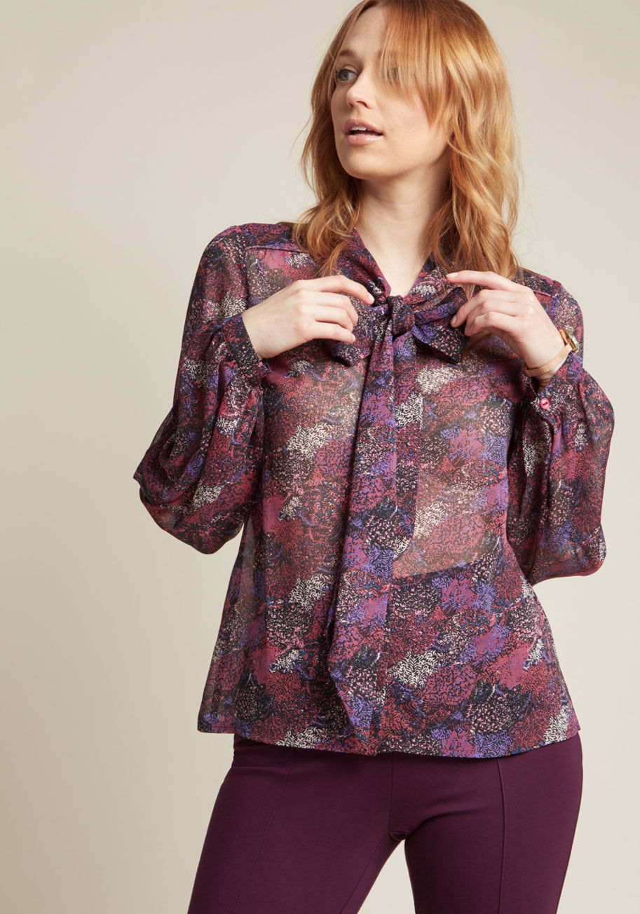 ModCloth - Sheer Tie Neck Blouse with Bishop Sleeves