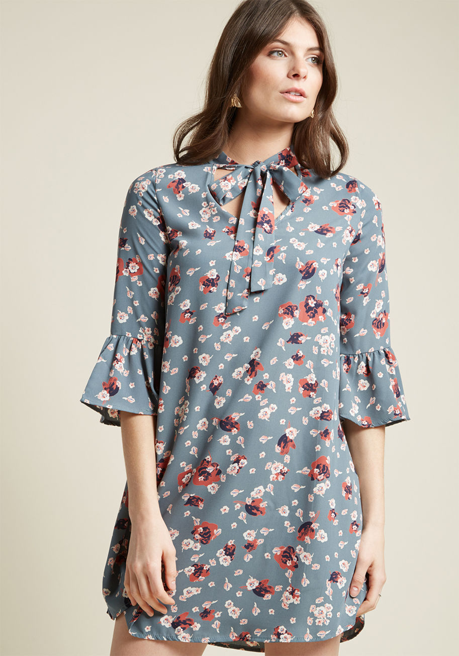 ModCloth - Tie Neck Shift Dress with Bell Sleeves