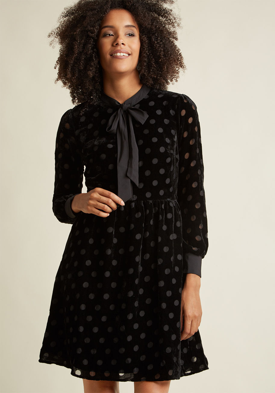 ModCloth - Velvet Burnout Shirt Dress with Neck Tie