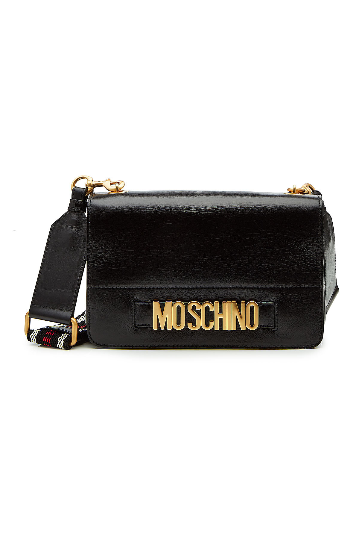 Moschino - Logo Embellished Patent Leather Shoulder Bag