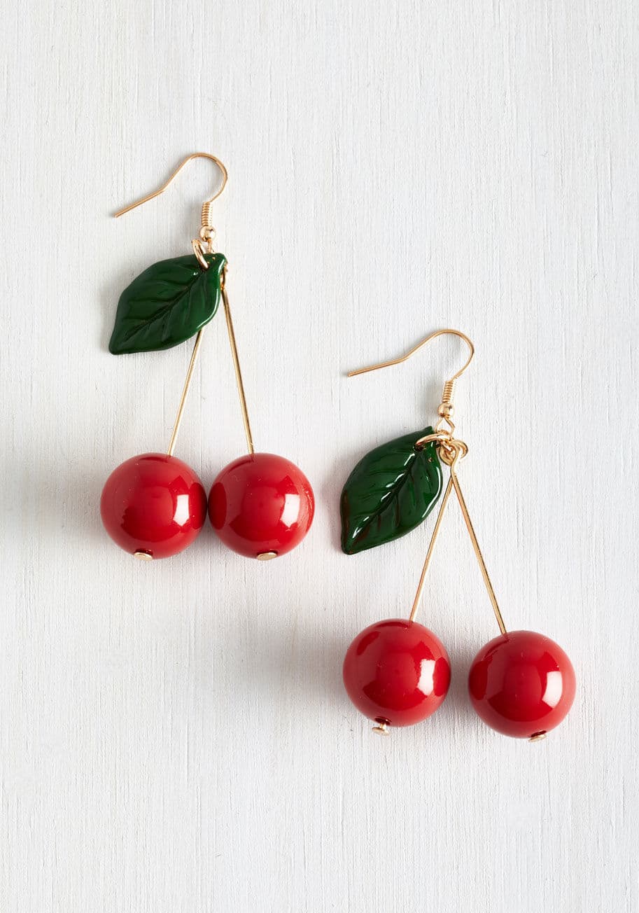 MTM18105 - Embrace your bold side by dangling these beaded earrings from your lobes! A summery pair displaying leafy cherries with brilliantly retro flavor, these accessories are a truly stylish &lsquo;tart-form.&rsquo;