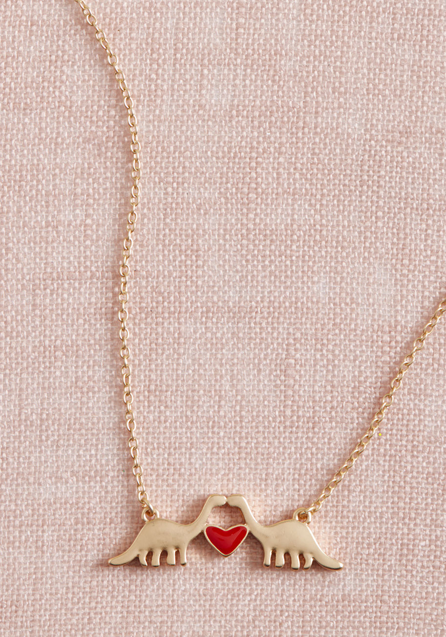 MTMDINOLOVE - For as long as the Jurassic Age extended, that's how long you'll love your sweetie, and this brushed gold necklace represents your everlasting affection! Hanging from a fine cable chain, a pair of smooching Brachiosaurus canoodle over a red, enamel-painte