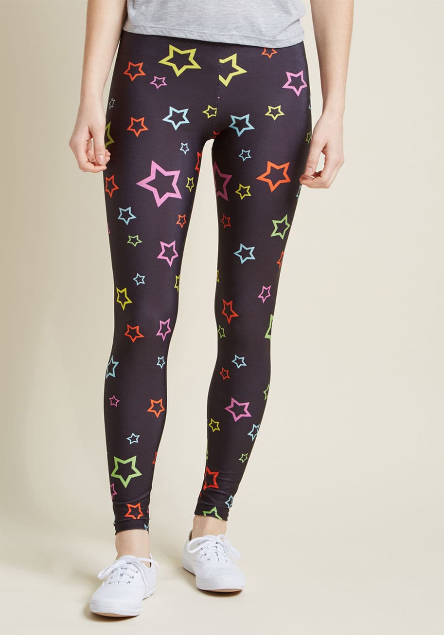 MultistarJO - Craft your next ensemble masterpiece with these black leggings as the focus! Printed from waist to ankles with bold, brilliant stars