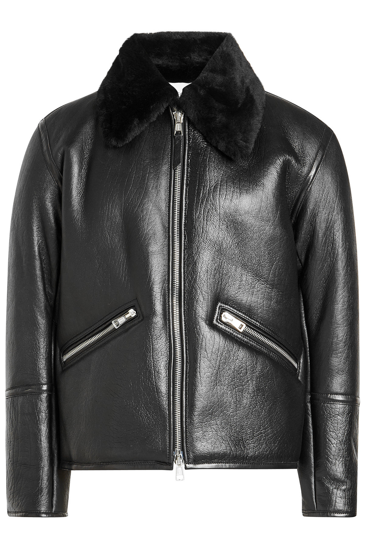 Our Legacy - Leather Jacket with Shearling Collar