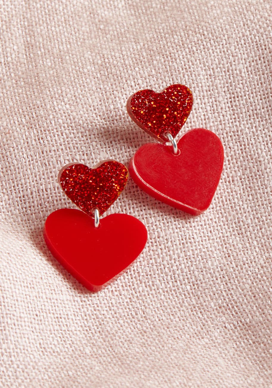 PD_2HRT_01 - No need to be coy with your desire to flaunt these heart-shaped earrings from Vinca - they want you just as much! There's nothing quite like requited accessorizing, so go on and do up those lobes with the sparkles and gloss of this USA-made pair. Adorable