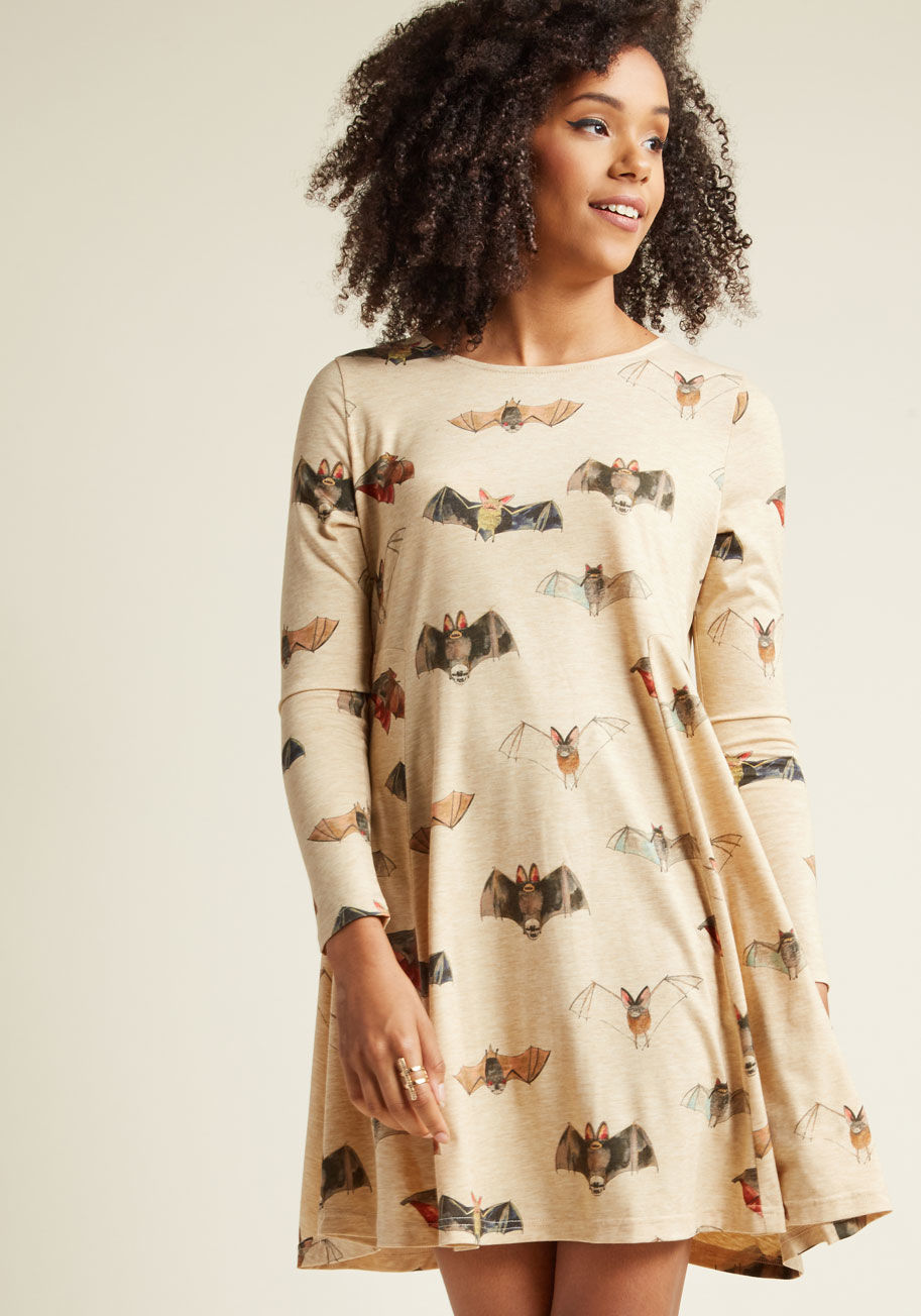 Pepaloves - Pepaloves Bat'll Do Long Sleeve Shift Dress