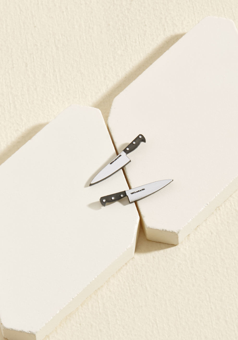 PS_TCKN_2SILVLK - Thinking about waiting before making these chef's knife-shaped earrings from Vinca all yours? We highly advise scooping up this American-made pair as soon as possible, because their delicate yet daring design guarantees they're gonna fly! Plus, with their