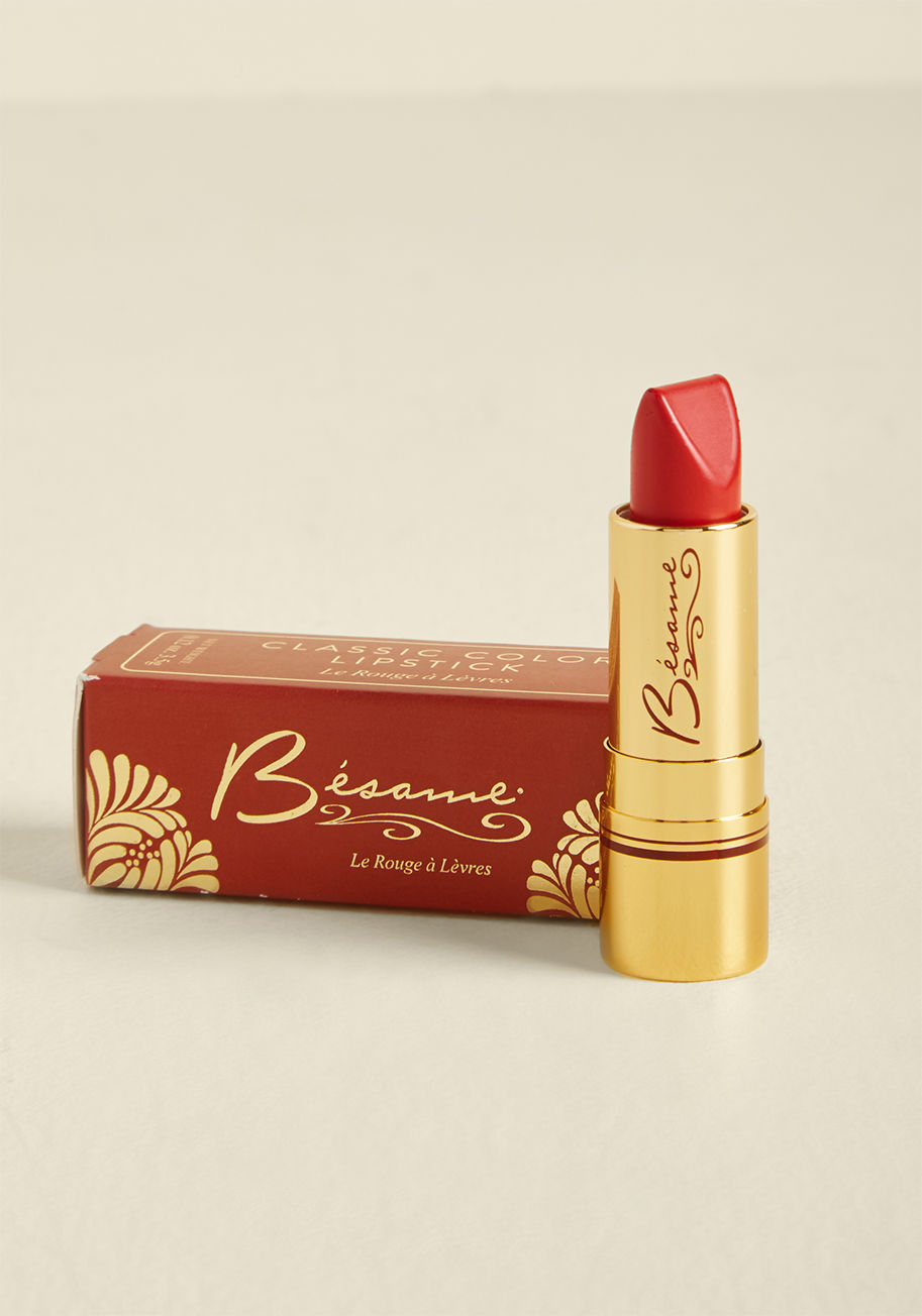 red hot red- 1959 - One way to ensure the smashing success of your '50s-ish ensemble is to authentically decorate your visage with this vintage-inspired lipstick by Besame Cosmetics! This maquillage arrives