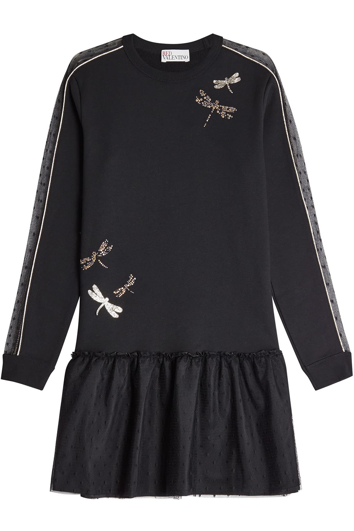 Red Valentino - Cotton Sweatshirt Dress With Tulle Trim