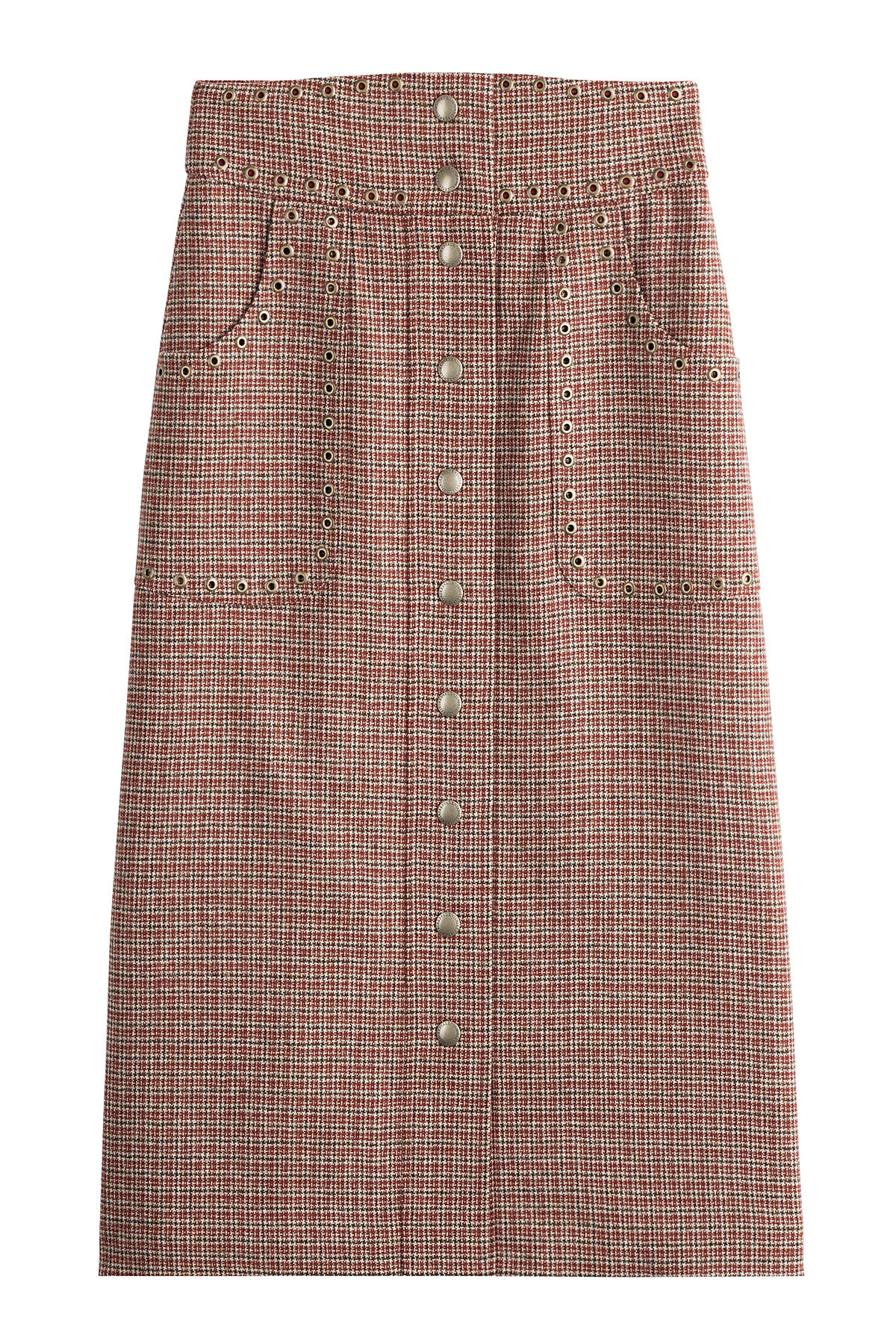 Wool Plaid Mid-Length Skirt with Eyelet Embellishment by Red Valentino