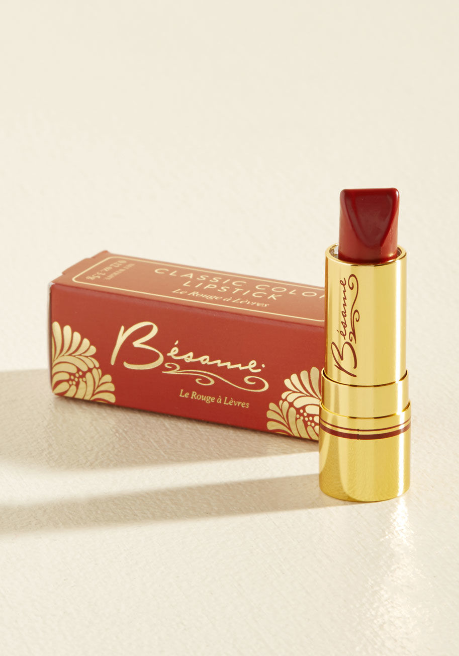 Red Velvet - One way to ensure the smashing success of your '40s-ish ensemble is to authentically decorate your visage with this vintage-inspired lipstick by Besame Cosmetics! This maquillage arrives