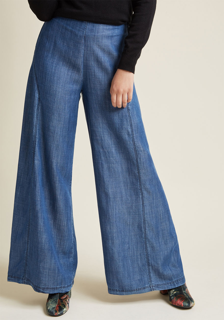 SB3601022 - Ready to embark on your next adventure into the realm of amazing wide-leg trousers? With these chambray bottoms at hand, we'd say so! Featuring an elasticized back, pull-on fit, side seaming, and a cozy lyocell construction, these trousers are prepped to 