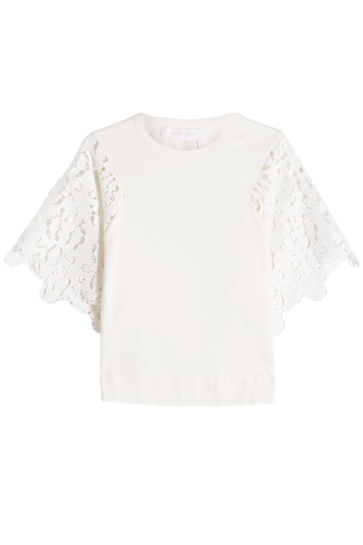 See by Chloe - Cotton T-Shirt with Lace Sleeves