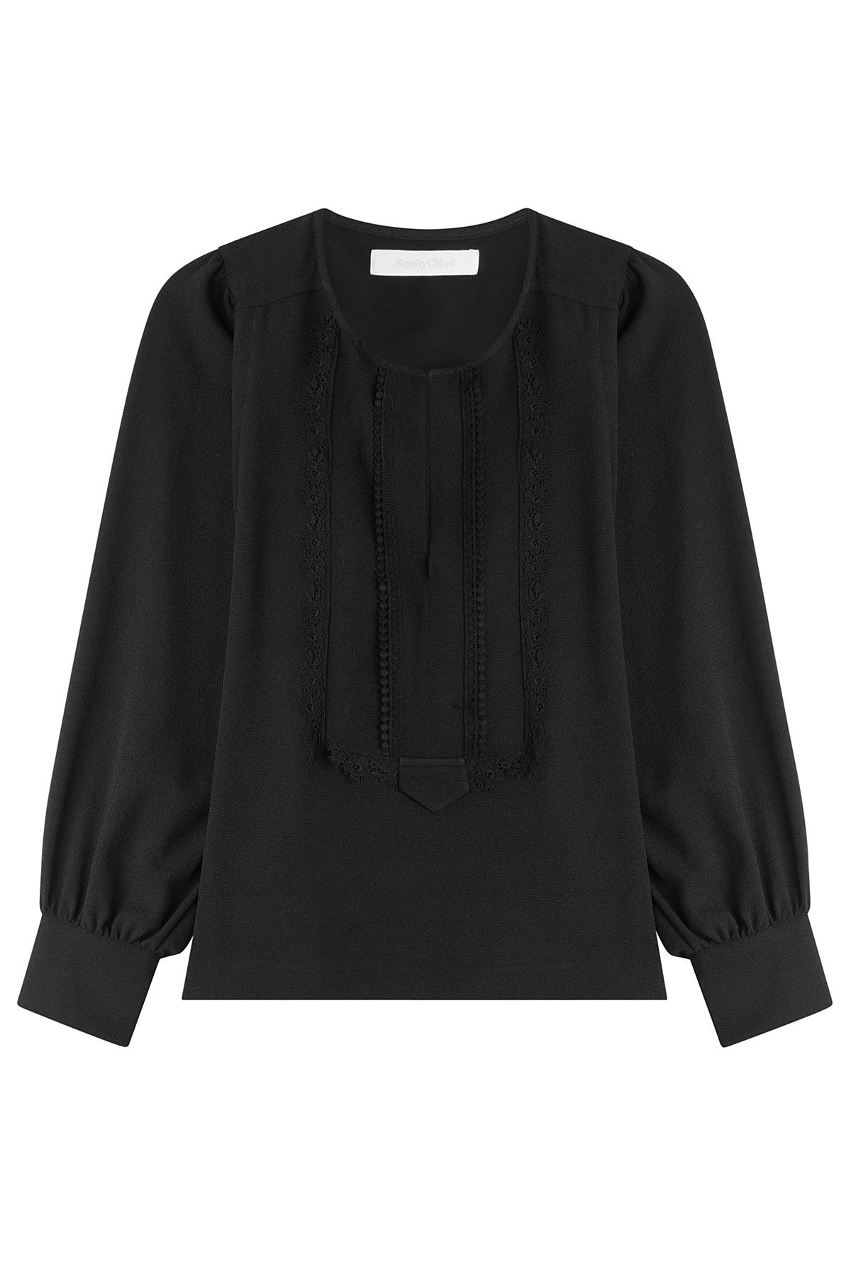 Crepe Top With Embroidered Lace Trim by See by Chloe