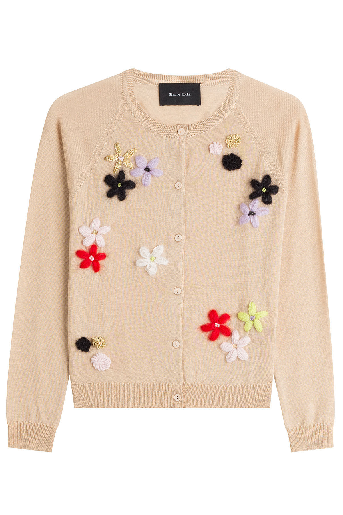 Simone Rocha - Merino Wool-Silk-Cashmere Cardigan with Floral Appliqué